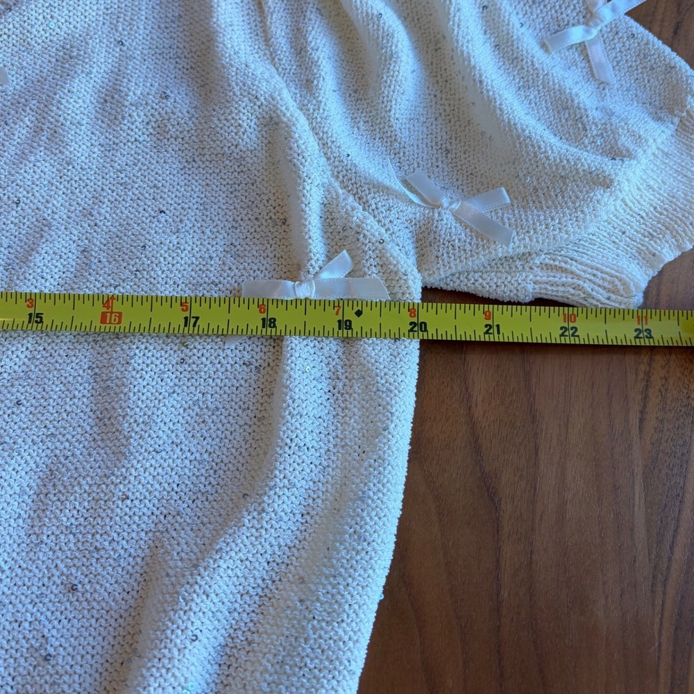 Cocobleu New York Cream Sequin Bow Cardigan Pearl Button Short Sleeve Large - Picture 5 of 9